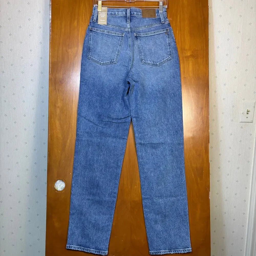 Madewell The Tall Perfect Vintage Straight Jean Sz 26T Kingsbury Wash Knee-Rip
